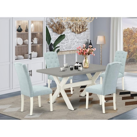 East West Furniture 5 Piece X-Style Dining Room Table Set - Linen White X096CE215-5